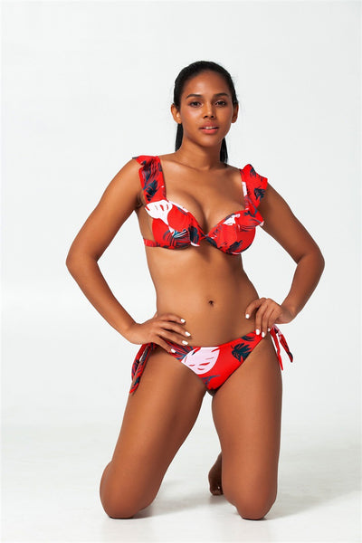 Bikini Sexy Fruncido con Cuello en V y Colores Lisos - Image 17