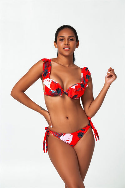 Bikini Sexy Fruncido con Cuello en V y Colores Lisos - Image 19