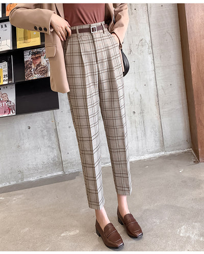 Pantalones Cuadros Mujer Corte Holgado Estilo Británico Largo 7/8 - Image 10