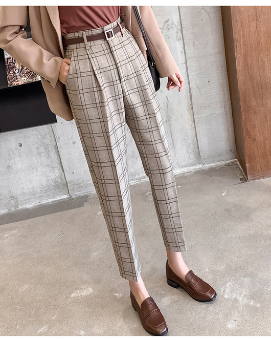 Pantalones Cuadros Mujer Corte Holgado Estilo Británico Largo 7/8 - Image 16