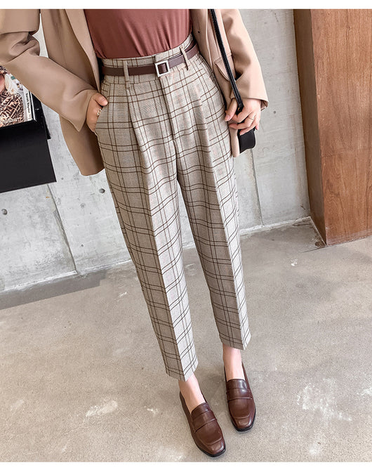 Pantalones Cuadros Mujer Corte Holgado Estilo Británico Largo 7/8 - Image 17