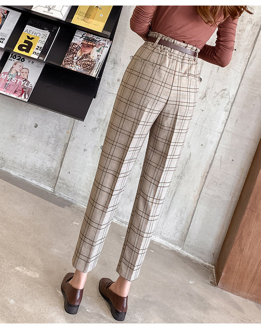 Pantalones Cuadros Mujer Corte Holgado Estilo Británico Largo 7/8 - Image 18