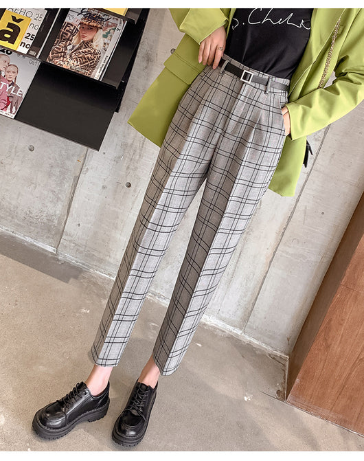 Pantalones Cuadros Mujer Corte Holgado Estilo Británico Largo 7/8 - Image 26