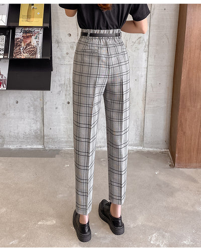 Pantalones Cuadros Mujer Corte Holgado Estilo Británico Largo 7/8 - Image 31