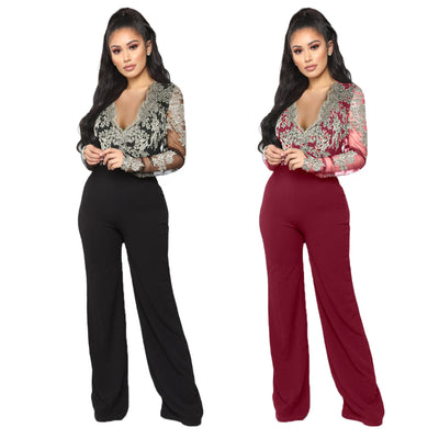 Jumpsuit Elegante de Encaje para Mujer - Manga Larga y Piernas Anchas - Image 8