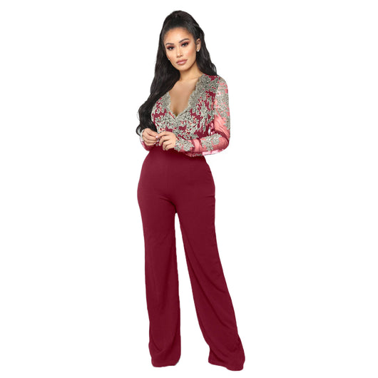 Jumpsuit Elegante de Encaje para Mujer - Manga Larga y Piernas Anchas - Image 10