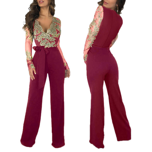 Jumpsuit Elegante de Encaje para Mujer - Manga Larga y Piernas Anchas - Image 14