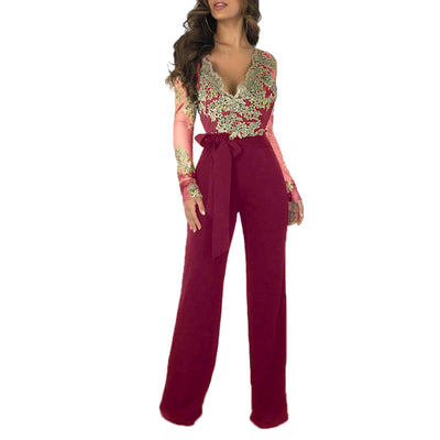 Jumpsuit Elegante de Encaje para Mujer - Manga Larga y Piernas Anchas - Image 15