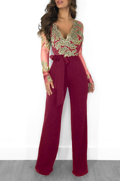Jumpsuit Elegante de Encaje para Mujer - Manga Larga y Piernas Anchas - Image 17