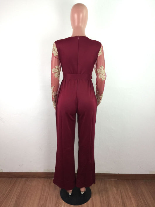 Jumpsuit Elegante de Encaje para Mujer - Manga Larga y Piernas Anchas - Image 21