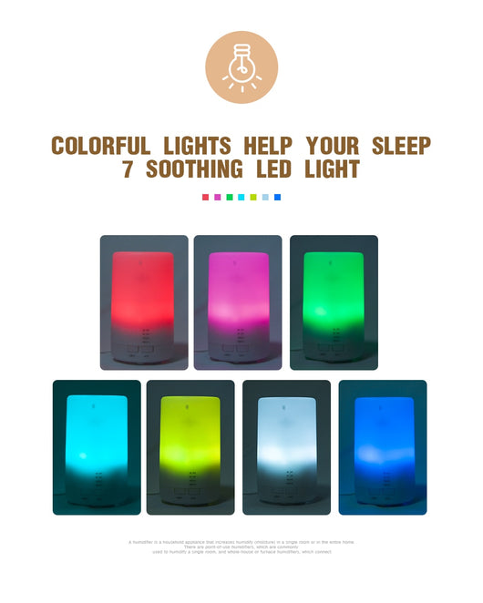 Colorful silent USB mini ultrasonic aromatherapy machine with blue, green, purple, and red light options and timer settings. - Image 7