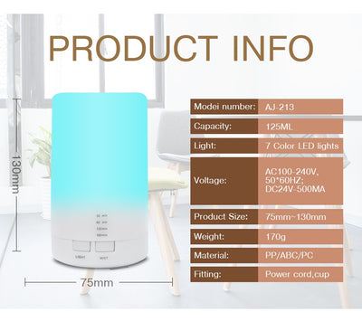 Colorful silent USB mini ultrasonic aromatherapy machine with blue, green, purple, and red light options and timer settings. - Image 9