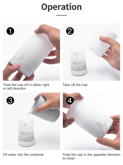 Colorful silent USB mini ultrasonic aromatherapy machine with blue, green, purple, and red light options and timer settings. - Image 13