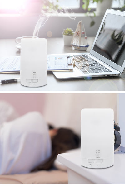 Colorful silent USB mini ultrasonic aromatherapy machine with blue, green, purple, and red light options and timer settings. - Image 16