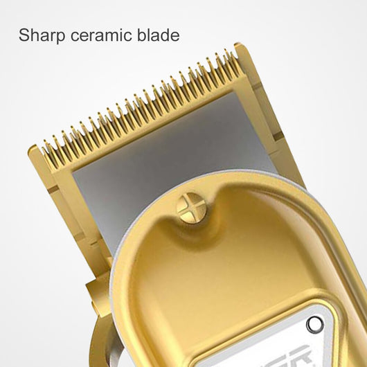 Gold VGR full metal hair clipper kit with four black guide combs, cleaning brush, charging cable, and power adapter. - Image 10