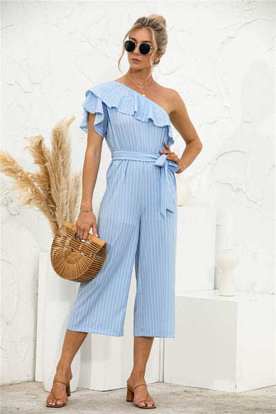 Jumpsuit de Verano para Mujer con Hombro Descubierto y Volantes a Rayas - Image 12