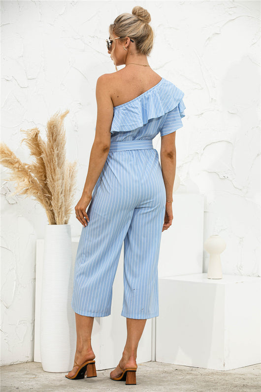 Jumpsuit de Verano para Mujer con Hombro Descubierto y Volantes a Rayas - Image 13