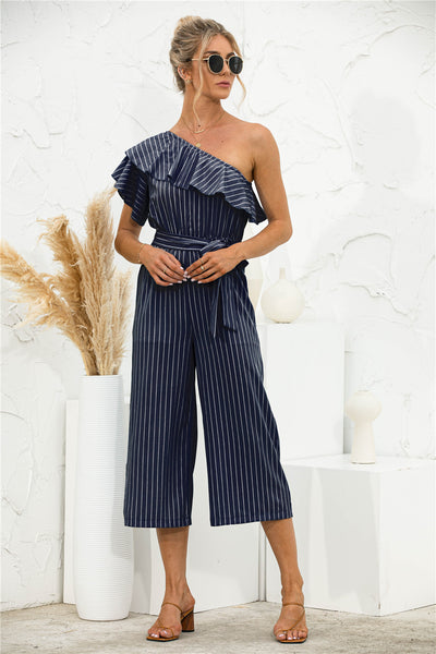 Jumpsuit de Verano para Mujer con Hombro Descubierto y Volantes a Rayas - Image 15