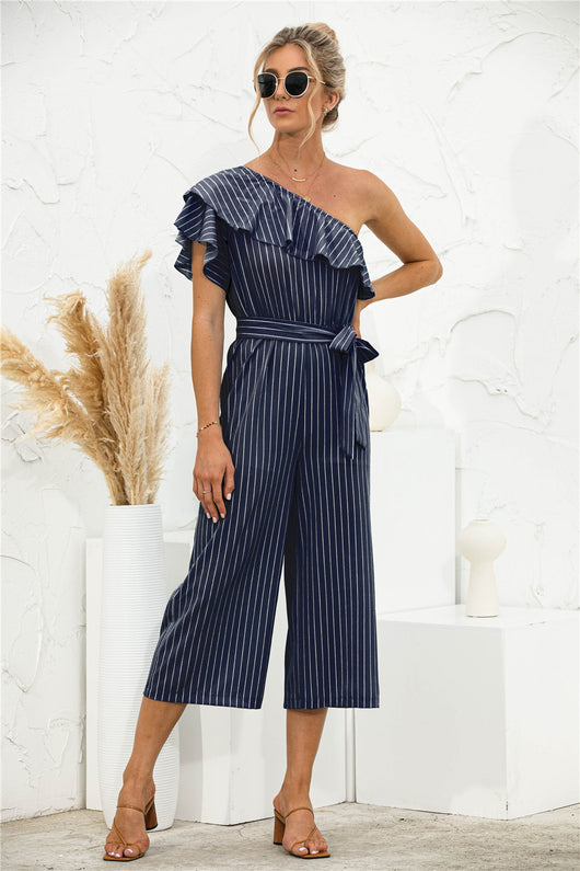 Jumpsuit de Verano para Mujer con Hombro Descubierto y Volantes a Rayas - Image 16