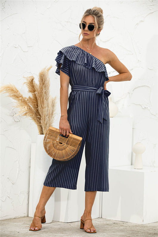 Jumpsuit de Verano para Mujer con Hombro Descubierto y Volantes a Rayas - Image 17