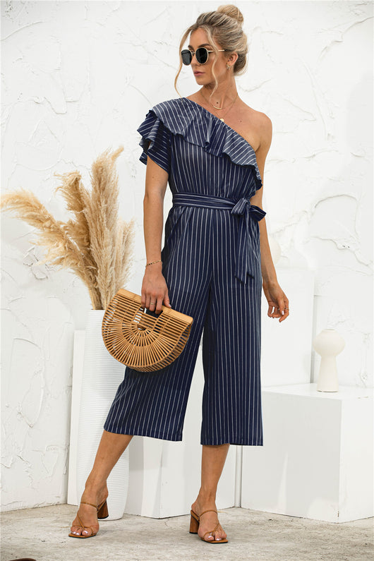 Jumpsuit de Verano para Mujer con Hombro Descubierto y Volantes a Rayas - Image 18