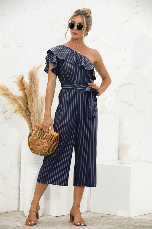 Jumpsuit de Verano para Mujer con Hombro Descubierto y Volantes a Rayas - Image 19