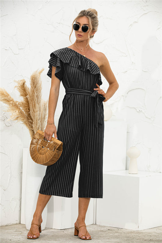 Jumpsuit de Verano para Mujer con Hombro Descubierto y Volantes a Rayas - Image 26