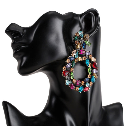 Aretes de Diamante de Cristal Multicolor con Borlas Retro Exagerados - Image 13
