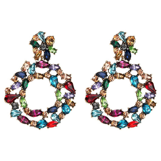 Aretes de Diamante de Cristal Multicolor con Borlas Retro Exagerados - Image 14