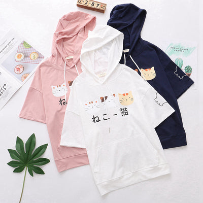 Camiseta Corta con Capucha para Niña - Diseño Gato Cartoon - Image 7
