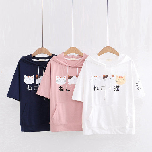 Camiseta Corta con Capucha para Niña - Diseño Gato Cartoon - Image 10