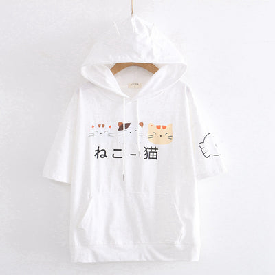 Camiseta Corta con Capucha para Niña - Diseño Gato Cartoon - Image 11