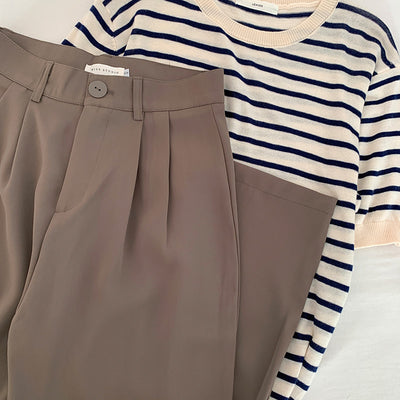 Pantalón Ancho Cintura Alta Beige Verano Casual Holgado - Image 26