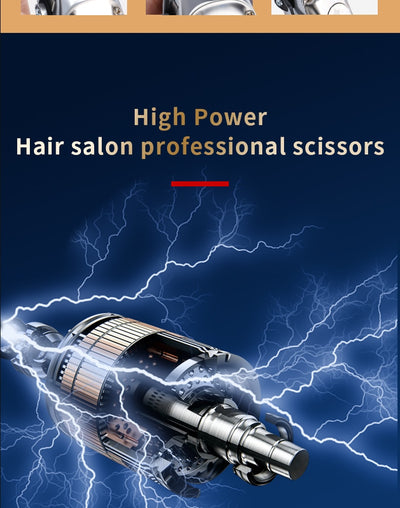 Silver rechargeable hair clipper with EU plug charger, cleaning brush, and four black guide combs on a white background. - Image 11