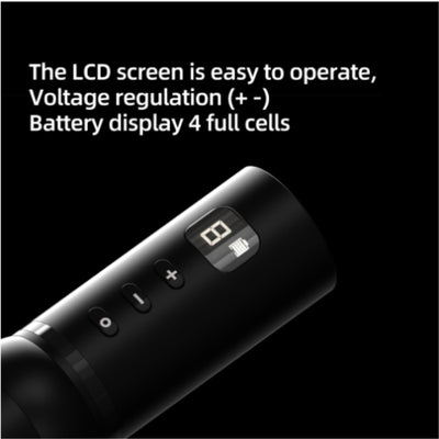 Black wireless tattoo pen with a digital display showing '8' and a battery icon, plus control buttons. - Image 13
