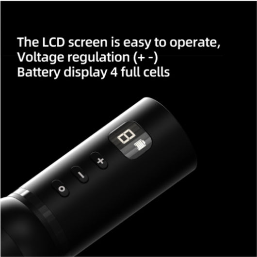 Black wireless tattoo pen with a digital display showing '8' and a battery icon, plus control buttons. - Image 13