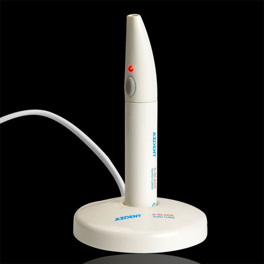 AZDENT A-Blade dental gutta percha cutter set with white charging base, handheld pen, and four replacement tips. - Image 15