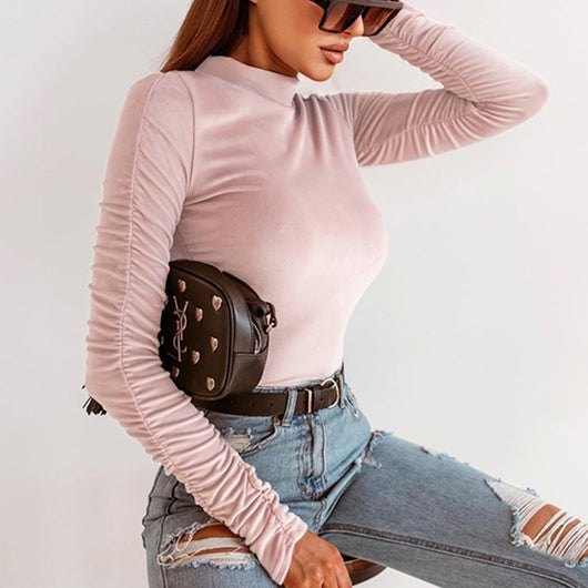 Blusa Plisada de Manga Larga Color Sólido - Elegancia Versátil - Image 9