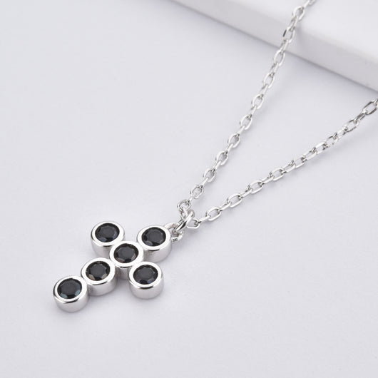 Collar Colgante Cruz de Plata 925 con Circones Blancos y Negros - Image 18