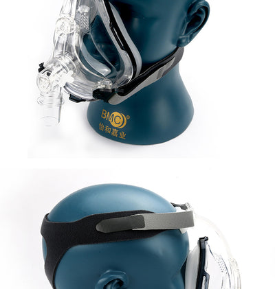 Clear full face oral and nasal mask with gray headgear displayed on a mannequin head for sleep therapy. - Image 6
