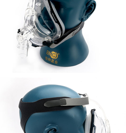 Clear full face oral and nasal mask with gray headgear displayed on a mannequin head for sleep therapy. - Image 6