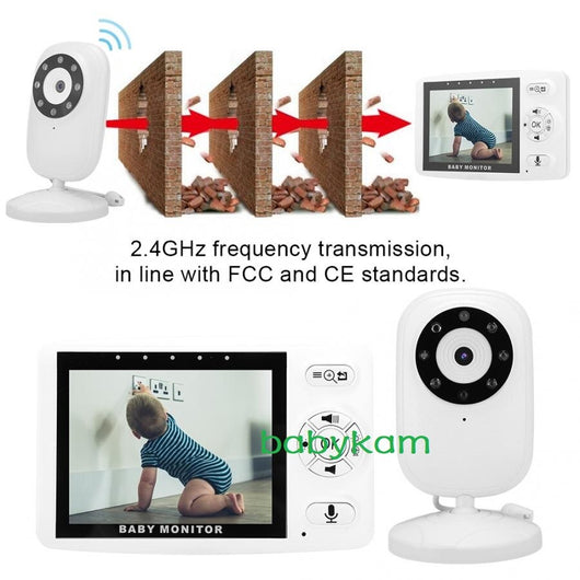 White 3.5-inch wireless baby monitor with a screen showing a smiling baby, featuring gray control buttons. - Image 8