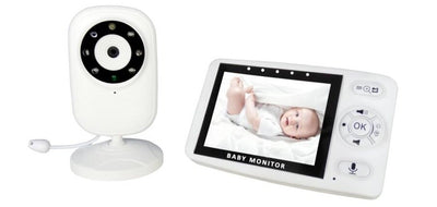 White 3.5-inch wireless baby monitor with a screen showing a smiling baby, featuring gray control buttons. - Image 11