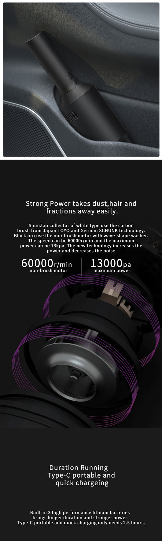 Dark gray cylindrical handheld vacuum cleaner in a car's cup holder, ready for quick interior cleaning. - Image 7