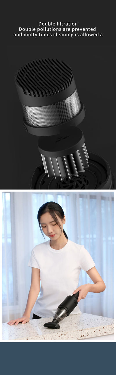 Dark gray cylindrical handheld vacuum cleaner in a car's cup holder, ready for quick interior cleaning. - Image 9