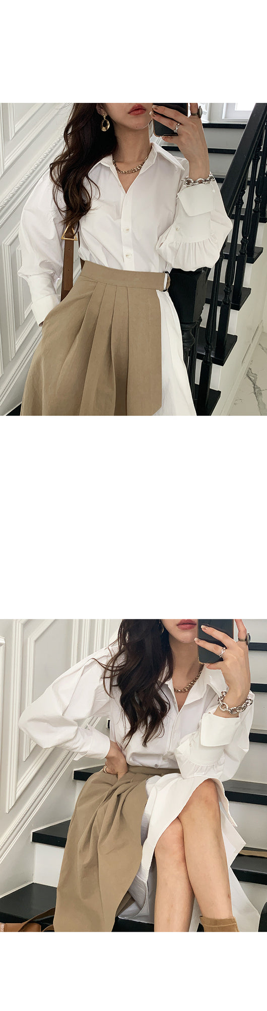 Vestido Dos Piezas con Falda Plisada Irregular y Blusa Envolvente - Image 8