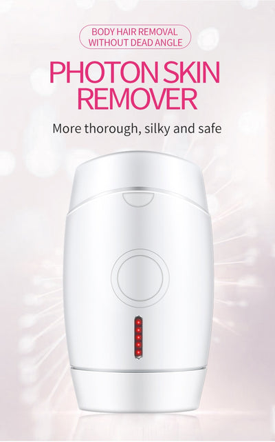 White home laser hair removal instrument with a sleek design, featuring a circular control button and red indicator lights. - Image 14