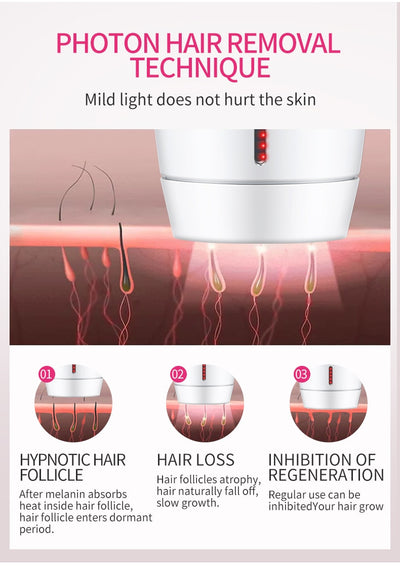 White home laser hair removal instrument with a sleek design, featuring a circular control button and red indicator lights. - Image 16