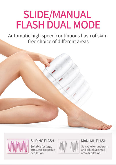 White home laser hair removal instrument with a sleek design, featuring a circular control button and red indicator lights. - Image 17