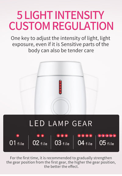 White home laser hair removal instrument with a sleek design, featuring a circular control button and red indicator lights. - Image 18